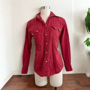 Levi’s Red Jean Denim Shirt Button Down Small Western Snap Button